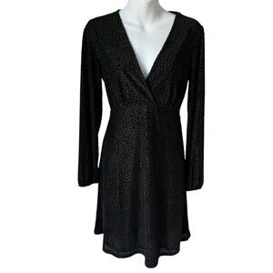 Womens Burnout Velvet Black Dress Small Faux Wrap Long Sleeves‎ Lined Whimsigoth